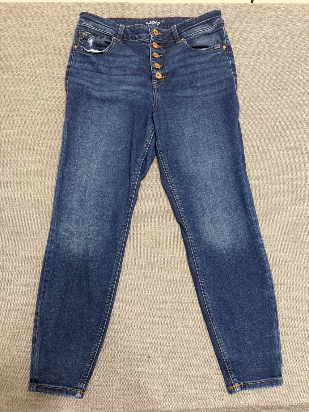 Edgely Jeans Womans 16 Short High Rise Super Skinny Button Fly Distressed